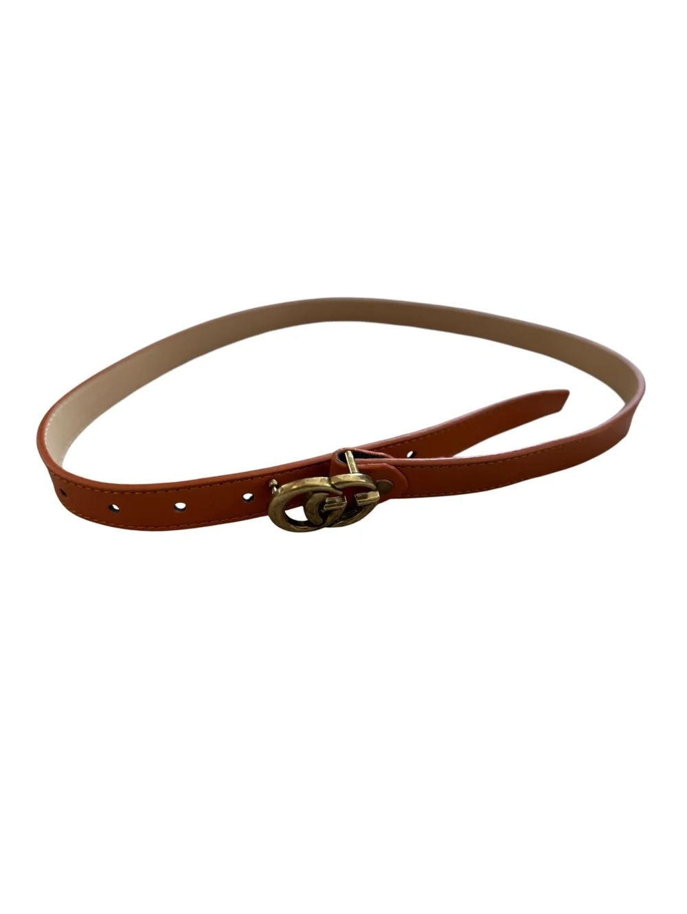 Brown Leather Belt with Gold Double G Buckle